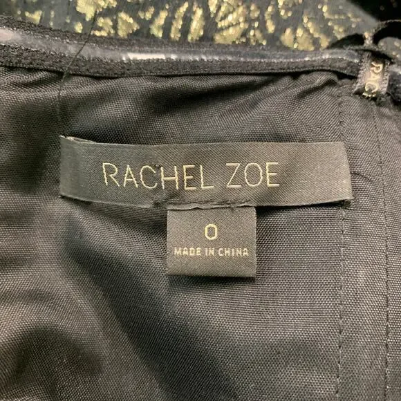 RACHEL ZOE Size 0 Black Gold Cotton Blend Jacquard Strapless Dress